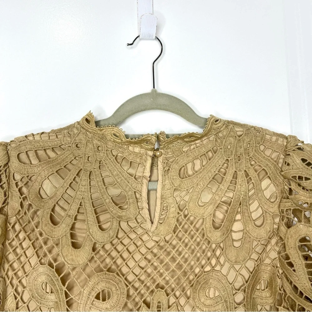 Frenchy Lace Crochet Puff Sleeve Crop Top | Size Large | Women - Picture 5 of 5